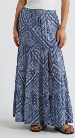 BP. Tiered Maxi Skirt in Blue Ivory Bandana at Nordstrom, Size Xx-Small