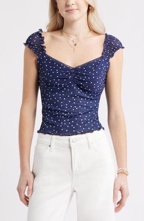 BP. Print Mesh Top in Navy- White Myla Dot at Nordstrom, Size Xx-Small
