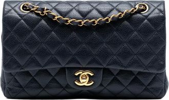 Chanel Borsa a spalla Classic Double Flap media in pelle Caviar 2016-2017 - Blu