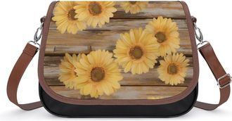 Generic Yellow Daisy Flower Wood Crossbody Bags for Women Fashion Leather Shoulder Handbags With Adjustable Strap