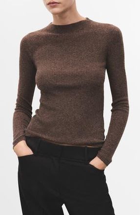 Mango Mock Neck Rib Sweater in Chocolate at Nordstrom Rack, Size Medium