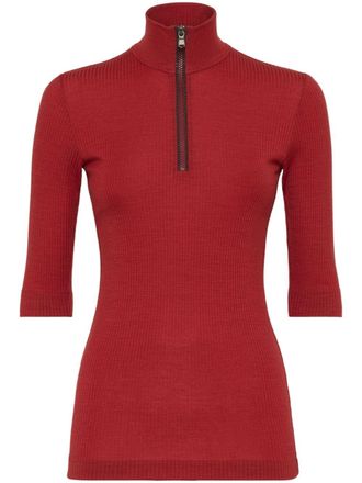 Brunello Cucinelli Ribgebreid T-shirt met hoge hals - Rood