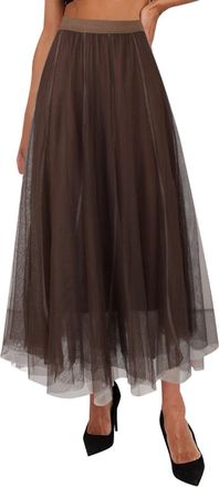 Generic Womens Tulle Skirt Midi A-Line Mesh Pleated Maxi Swing Skirt Elegant Flowy High Waist Long Tutu Skirts Party Coffee