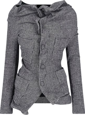 Junya Watanabe Grey Asymmetrical Houndstooth Wool-Blend Jacket