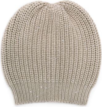 Brunello Cucinelli purl-knit ribbed-trim beanie - women - Cashmere/Silk/Polyamide - M - Neutrals