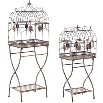 Beliani Conjunto De 2 Estanter&iacute;as De Metal Para Plantas Independientes Interior Ba&ntilde;o Negro Sicilia