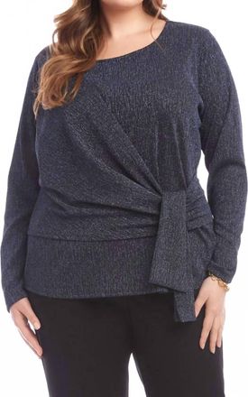 Karen Kane Long Sleeve Metallic Knit Side-Tie Top - Plus In Navy