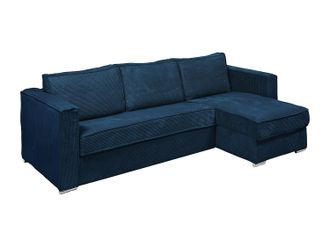 Vente-Unique Sof&aacute; cama rinconera con zpertura italiana reversible de pana azul noche - Cama de 160 cm - Colch&oacute;n de 18 cm LORETO