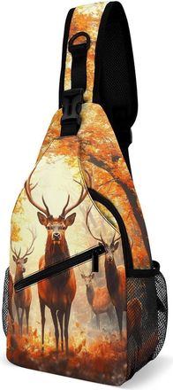 Generic Autumn Deer Hunting Mens Crossbody Chest Sling Bag for Travel Hiking Lightweight Shoulder Bags with Small Side
