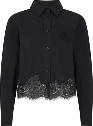 Philipp Plein Popeline Cropped Shirt Lace - Dames - Overhemden - Zwart - S - Katoen - Overhemden