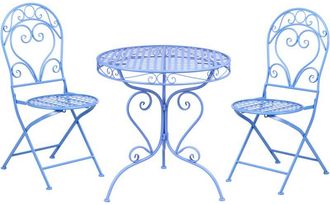 Beliani Conjunto De Balc&oacute;n 3 Piezas Con Mesa Redonda De Metal Y Sillas Exterior Azul Albinia