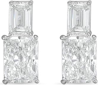 Diana M. Jewels 14kt white gold 7cts lab grown emerald and radiant cut diamond earrings