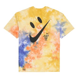 Nike Mens Nike Sportswear Tie Dye Smiling Face Printing Loose Short Sleeve Orange T-Shirt DX7849-819