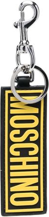 Moschino embossed-logo leather keyring - men - Brass/Calf Leather - OS - Black