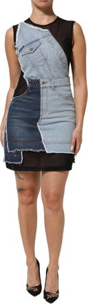 Dolce & Gabbana Blue Nylon Patchwork Denim Sheath Mini Womens Dress