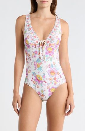 Rip Curl Half Moon Bay One-Piece Swimsuit in Bone at Nordstrom, Size X-Small
