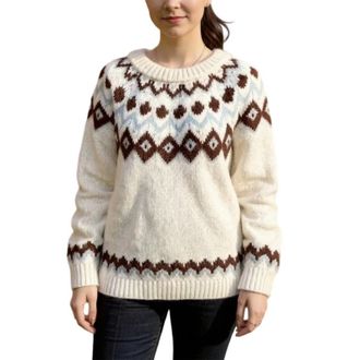 Generic Womens Sweaters - Fairisle Jumpers for Women UK Long Sleeves Icelandic Sweaters Soft Comfortable Nordic Jumpers Warm Fashion Crew Neck Chunky Casual P