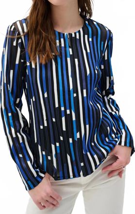 Joseph Ribkoff Mesh And Satin Geometric Print Fitted Jacket Style In Black/blue Multi