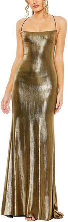 Mac Duggal Metallic Corset Back Column Gown