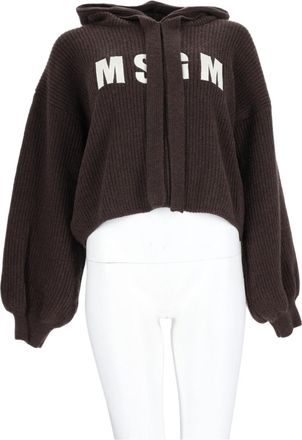 Msgm Brown Hooded Graphic Lettering Wool-Blend Sweater