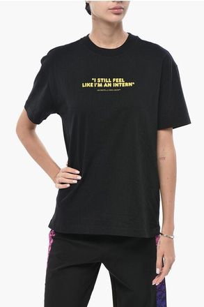 Off-white Cotton Crewneck T-Shirt INTERN With Front Print size Xs