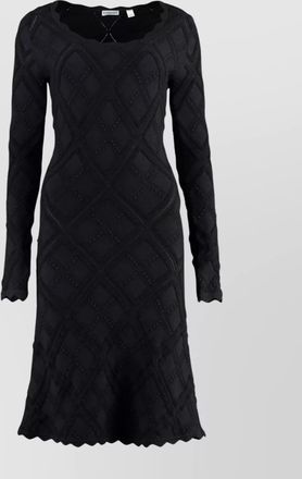 Burberry scalloped neckline long sleeve fitted dress