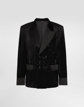 Dolce & Gabbana Double-breasted Velvet Jacket - Man Suits And Blazers Black 46