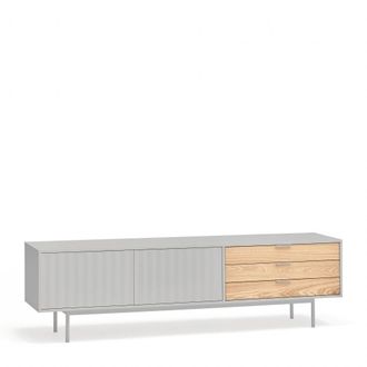 Teulat Mueble de tv 2 puertas 3 cajones gris claro y roble