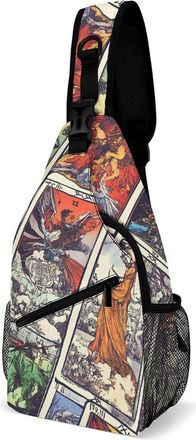 Generic Tarot Cards Vintage Unisex Shoulder Bags Casual Crossbody Chest Bag Sling Backpack for Hiking Cycling Travel