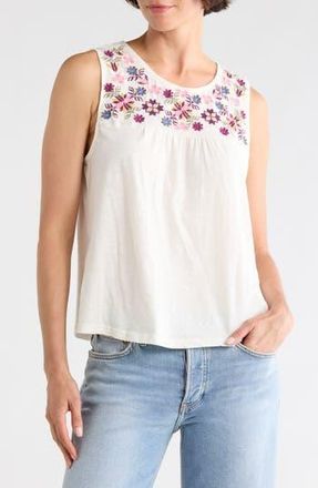 Lucky Brand Embroidered Yoke Tank Top in Tofu at Nordstrom Rack, Size X-Large