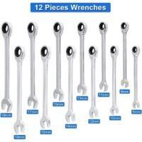 OEM Juego De Llaves Fijas/extendidas Con Trinquete, Llave De Vaso Y Juego De Puntas, Llave Ajustable Con Trinquete De 8 Mm A 19 Mm, 12 Piezas Para Bricola