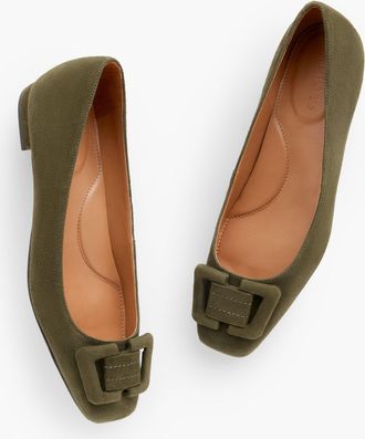 Talbots Sutton Suede Buckle Flats - Deep Moss - 6 1/2 M Talbots