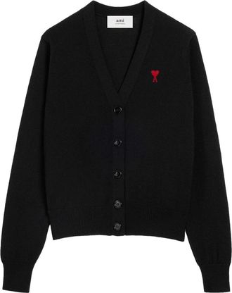 Ami Zwarte wollen casual cardigan - Dames - Vesten - Zwart - M - Wol - Truien & Vesten