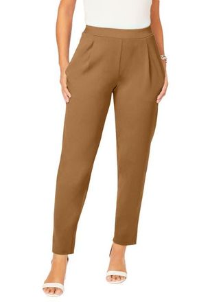 Jessica London Stretch Knit Crepe Straight Leg Pants in Brown Maple at Nordstrom, Size 22