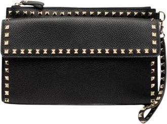 Valentino Pre-owned Clutches, female, Black, Size: ONE SIZE Pre-owned Rockstud Leather Clutch Bag