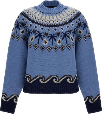 Alanui Sweet Winter Palm Tree Scenic Knit Sweater
