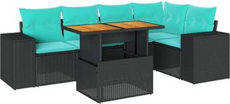 vidaXL Set De Sof&aacute;s De Jard&iacute;n 6 Piezas Y Cojines Rat&aacute;n Sint&eacute;tico Negro Vidaxl