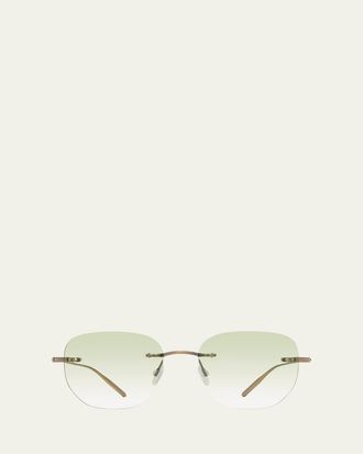 Barton Perreira Mens Tyrone Titanium Rimless Square Sunglasses