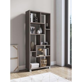 Dmora Biblioteca Veniano, 8 Estantes, Instalaci&oacute;n De Suelo, Usada Como Divisor, 68x25x161h Cm Gris