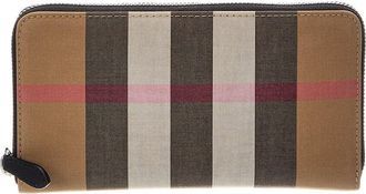 Burberry Check Canvas Zip Around Wallet