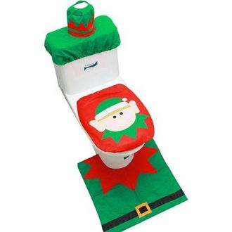 OEM Otros Adornos Navide&ntilde;os: Juego De Funda Para Asiento De Inodoro Y Alfombrilla De Ba&ntilde;o, Adornos Navide&ntilde;os, Mu&ntilde;eco De Nieve, Pap&aacute; Noel, Alce (estilo Elf