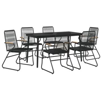 Berkfield Home Beautiful 7 Piece Garden Dining Set Black PVC Rattan