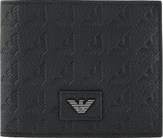 Emporio Armani Mens Allover Embossed Eagle Logo Black Leather Wallet - Size: ONE size