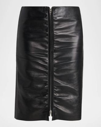 Tom Ford Ruched Leather Zip-Front Skirt