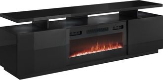 Mirjan24 Mobilier1 - Mueble Tv Charlotte 151, Negro + Negro Brillante, N&uacute;mero De Puertas: 0, N&uacute;mero De Cajones: 0, 180x56x40cm, Led