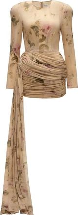 Magda Butrym Kleedjes, Dames, Beige, M, Ruched Draped Mini Jurk