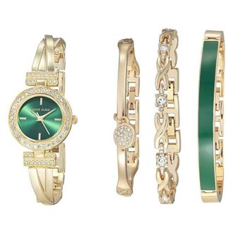 Anne Klein Quartz Crystal Ladies Bangle Watch and Bracelet Set AK-2238GNST
