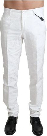 Dolce & Gabbana Witte Brokaat Elegante Broek - Heren - Slim Fit Broeken - Wit - XS - Polyester - Broeken