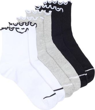Nordstrom Athleisure Lettuce Edge Assorted 3-Pack Ankle Socks in White- Grey- Black at Nordstrom, Size 9