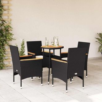 vidaXL Set De Comedor Jard&iacute;n 5 Pzas Con Cojines Rat&aacute;n Pe Acacia Negro Vidaxl